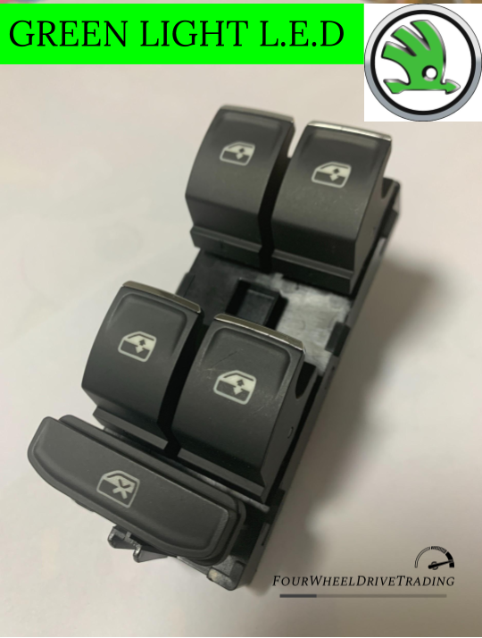 Power Chrome Window Switch Drivers For Skoda Superb Octavia Karoq Green light